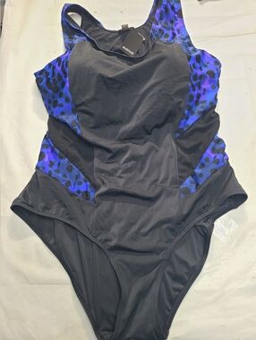 Avenue Plus Size Tia Spliced Print 1 Piece Black/Blue Size 24